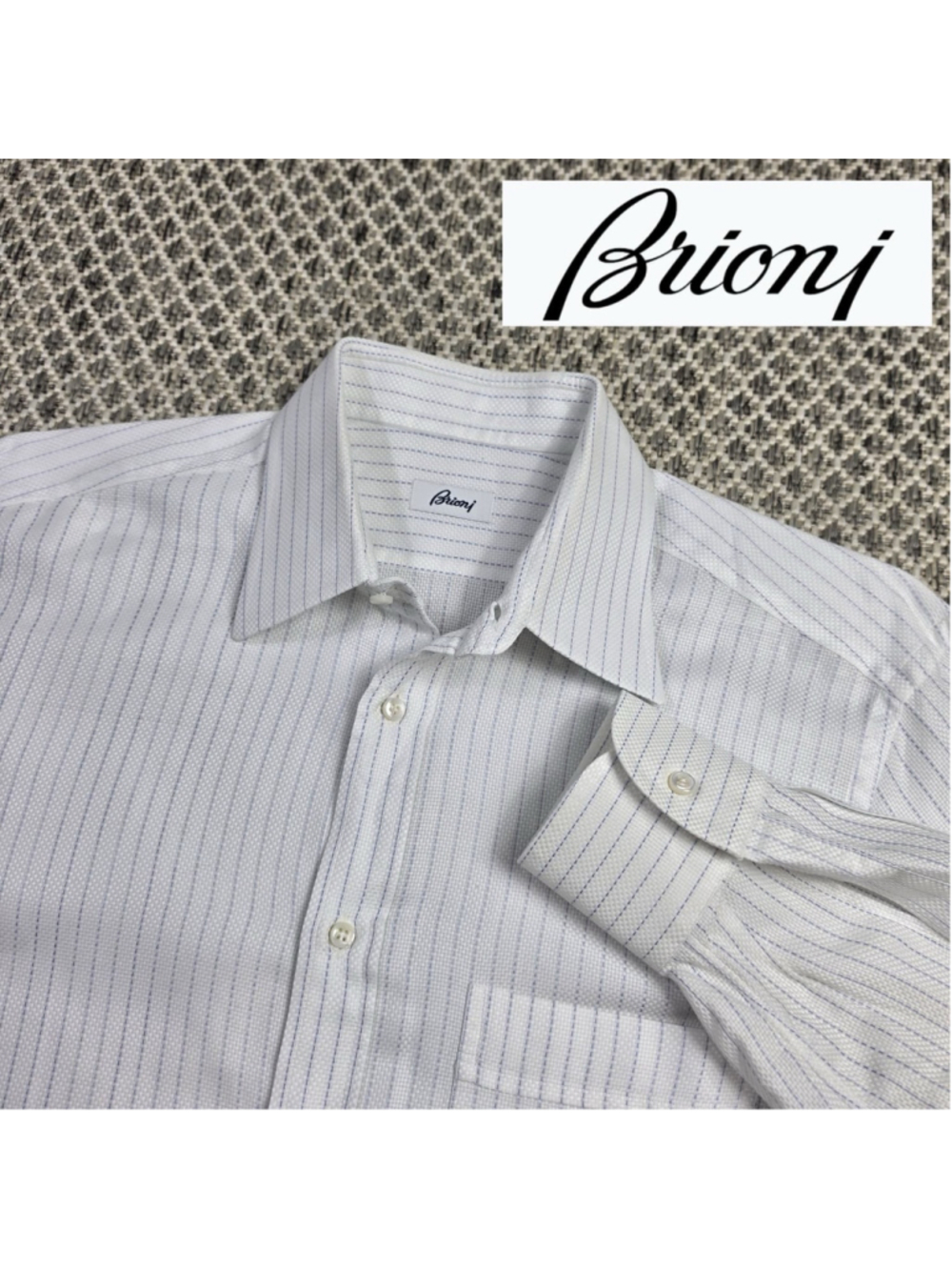 Brioni Mens 41/16 White Blue Stripe 100% Cotton Dress Shirt Made in Italy